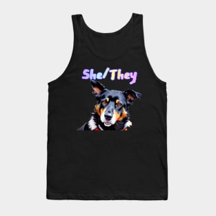 Laylah - She/They Rainbow Text Heather Gray Tank Top